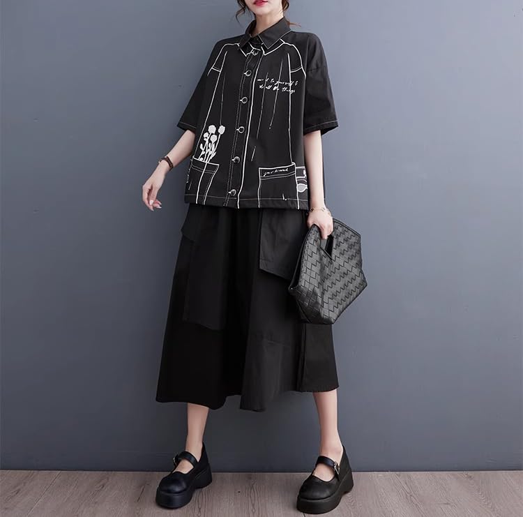 Large Size Womens Shortsleeved Shirt for Summer Casual Design Loose ​​ top Them Look Slim2