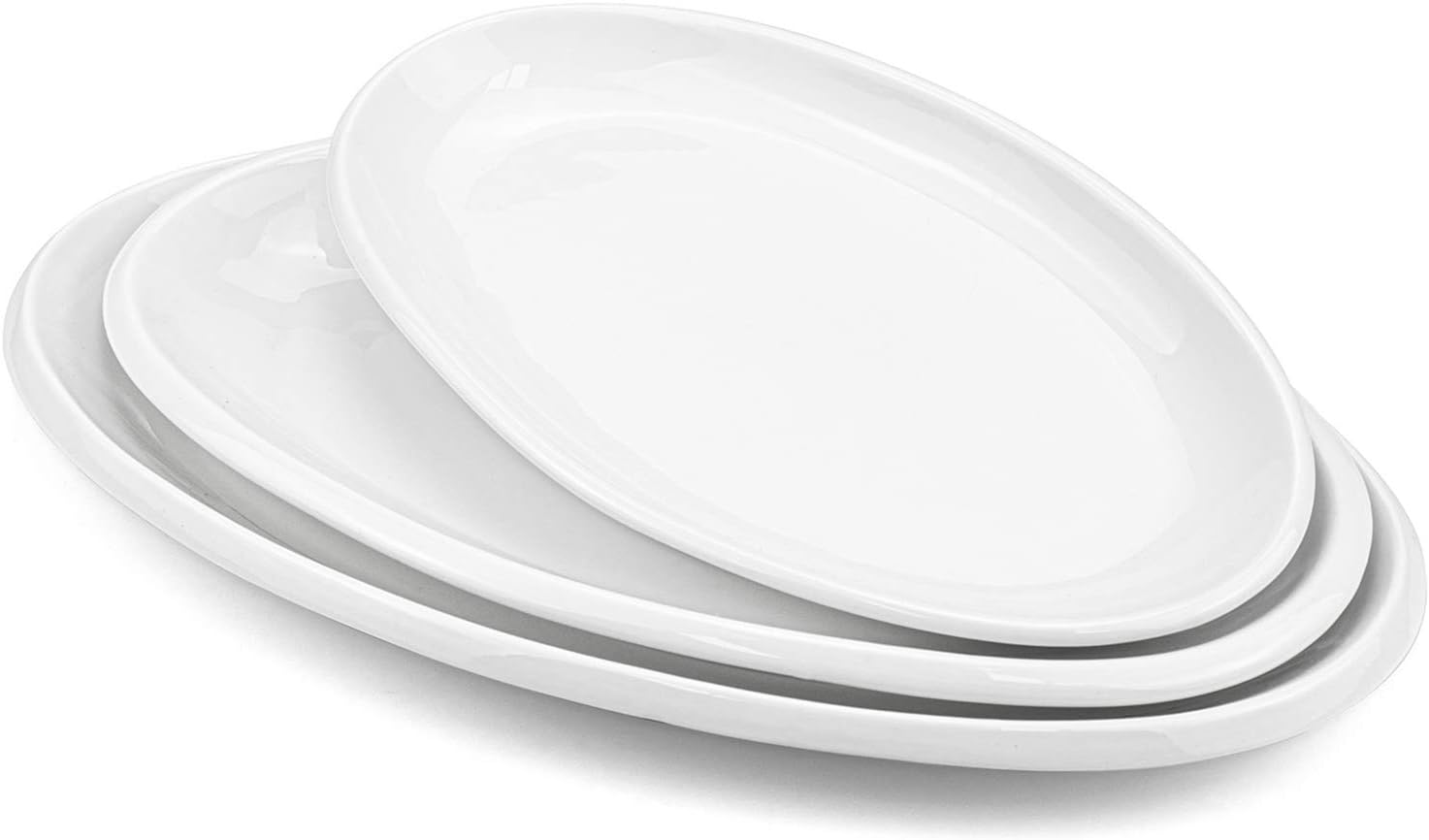 Foraineam Set of 3 Sizes Porcelain Oval Serving Platters White Dinner Plates Serving Dishes for Party, Dessert, Sushi, Fish