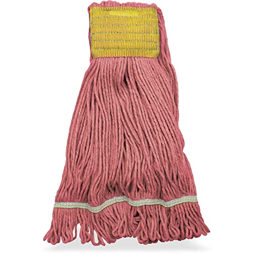 Image of SPARTA Flo-Pac Cotton Mop Head, Loop-Ended, Wide Band with 5 inch Yellow Band for Organized Cleaning, Small, Red, (Pack of 12)
