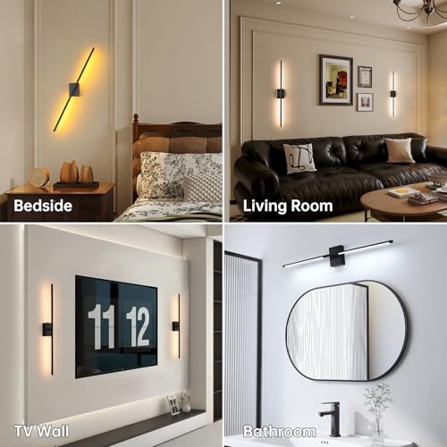 Image of Shenmoyl Battery Operated Wall Sconce Set of 2, 5000mAh Rechargeable Wall Sconces with Detachable Battery, Indoor 350Rotate Wall Lights for Bedroom Living Room, Black, 31.5 Inch