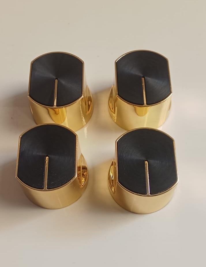 Image of Universal fit Knob for Gas Stove Replacement Parts | Long Lasting, Smooth Operation, Premium PVC On-Off Push Type 8 MM Spindle Black Knob for All Sleek Slim Modal Gas Stove (GOLD, PACK OF-4)