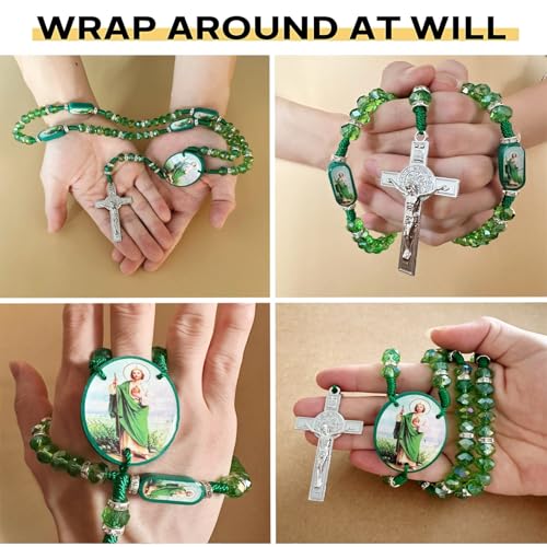 BONITTER Mexican Virgin Mary necklace, Guadalupe Crucifix Wall Cross Rosary Beaded Necklace Saint Jude Protective Blessing Pendant,Catholic Saint Benedict Medal Handmade jewelry Gift for Men Women4