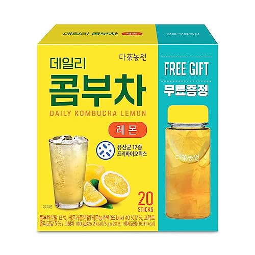 Garden Kombucha Tea, Powder 5G X 20 Sachets (100G/3.52Oz) Probiotics, Prebiotics, Sugar Free, Diet Tea, Healthy Drink With Bottle (Free Bottle Shaker) (Lemon) #TOP24