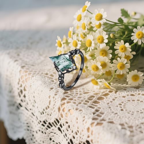 Black Moss Agate Ring for Women 18K White Gold Filled 925 Sterling Silver Personalized Bridal Wedding Promise Rings Engagement Ring Valentine's Day Anniversary Jewelry for Her Wife4