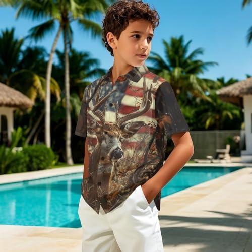 Kids 4th of July Hawaiian Shirt Boys 1-13Y Button up Shirts Novelty Short Sleeve Patriotic Holiday Party Tops4