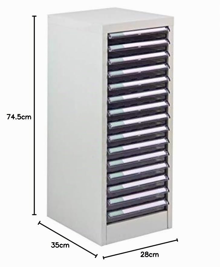 Cajonera de chapa de acero con 15 cajones de PVC, tamaño: 28 x 35 x 74,5 cm, para DIN A4, color gris claro RAL7035