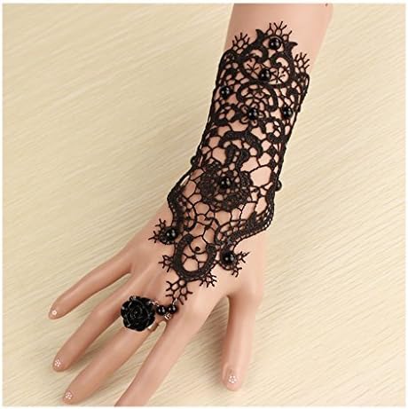 Bridal Black Flower Gothic Victorian Lace Vampire Vintage Women Handmade Bridal Bracelet Ring Set