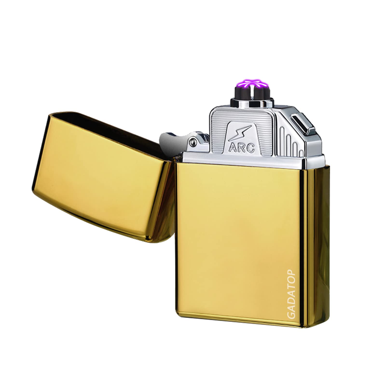 GADATOP Triple-Arcs Electric Lighter, Fashion Metal Plasma Lighter, Electronic Lighter, Rechargeable USB Lighter, Windproof Lighter with Battery Indicator (Gold)