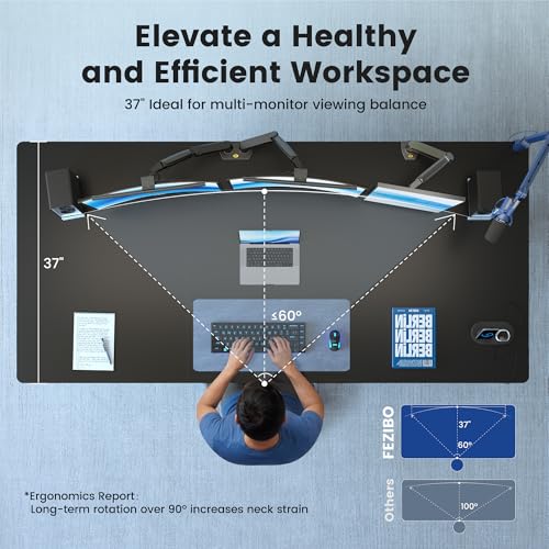 Image of FEZIBO 71 x 37 Inch Standing Desk with Integrated Dual-Beam, Cable Management, 3 Memory Height Adjustable Computer Desk for Home Office Workstation, 1 inch Thick Large 3-Piece Desktop Black