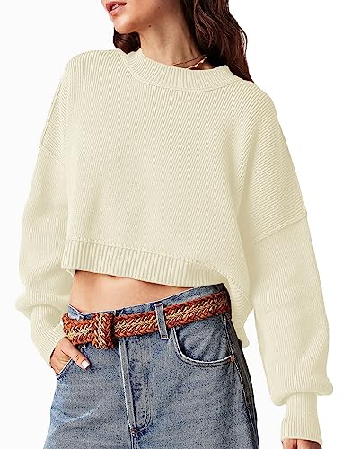 トップス Flight Mode Cropped Pullover LCXWFE Womens Fall Cropped Sweater Casual Long Sleeve Crew