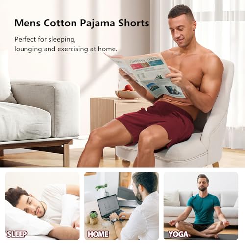 Image of AMY COULEE Mens Lounge Shorts 4 inch Pajama Lightweight Cotton Sleep Bottoms with Pockets