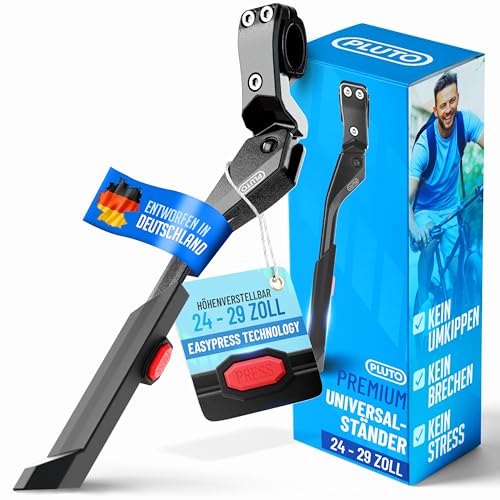 PLUTO Fahrradständer 24–29 Zoll – Höhenverstellbarer Hinterbauständer aus Aluminium | MTB Fahrradständer & E-Bike Ständer | Rutschfester Universal Seitenständer für Mountainbike, City & Trekking