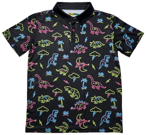 Tipsy Elves Kids Golf Kids Neon Dinosaur Golf Shirt Size Large cover