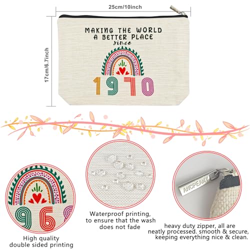 55th Birthday Gifts for Her Women, Happy 1970 55th Birthday Decorations Makeup Bag, Anniversary 55 Year Old Gift Ideas for Wife, Sister, Mom, Aunt, Cosmetic Travel Pouch for Mothers Day, Christmas2