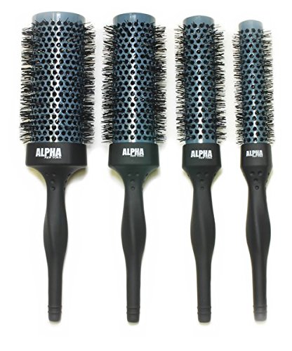 Nano Thermal ceramic Ionic Boar Bristle Professional Hair Brush 4pc Set (Gray) By Alpha New York