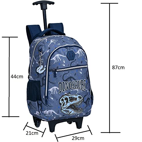 Kit Mochila Menino Infantil Escolar Tema Dinossauro Chaveiro Cor:Azul Claro