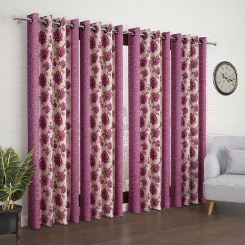 Image of Door Curtains 7 feet Long Set of 10 | Floral Design | Polyester | Light Filtering Curtains | Curtains for Living Room | (118 x 215 cm, Pink & Cream) | Perfect for Home Decor