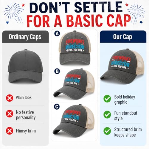 Image of 4th of July 250th Anniversary Dad Hats - Just Here for the Fireworks, Fireworks Director - Patriotic Baseball Cap