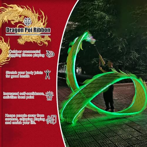 Dragon Poi - Streamer da giocoleria con luci a LED, per fitness e danza all'aperto