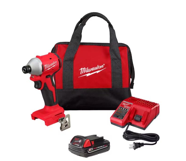 Milwaukee M18 18-Volt Lithium-Ion Compact Brushless Cordless 1/4 in. Impact Driver Kit with One 2.0 Ah Battery, Charger & Tool Bag