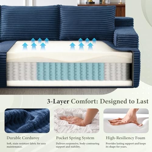 Image of 96 inch Sectional Couches for Living Room Cloud Couch Sofa with L-Shape Upholstered Boneless Couchs Modern Modular Sectional Couch with Chaise (Blue, 96 inch L Shaped with Left Facing Chaise)
