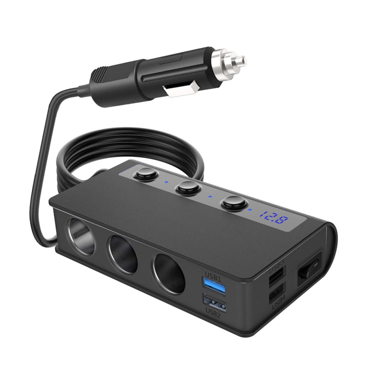 Happyyami Caricatore da Auto Sdoppiatore Accendisigari 3 Porte, 4 Usb, 180w Max, Chip Intelligente, Protezione da Corto Circuito e Sovracorrente