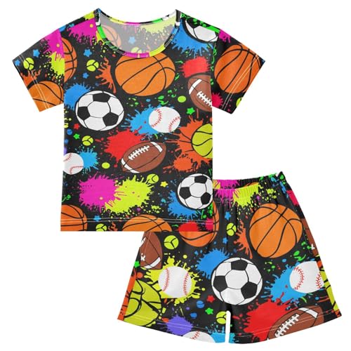 Sports Ball Dark Pajama Set Short Sleeve Summer Pajamas Sleepwear Nightwear Set Cotton 5Y