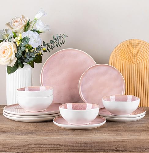 GBhome Steingut Geschirrset 4 Personen, 12-tlg Reaktive Glasur...