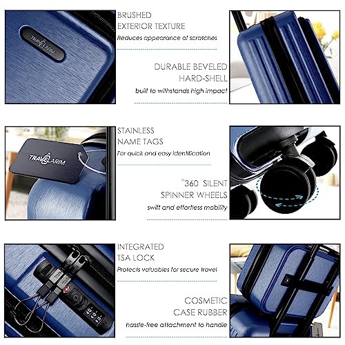 Image of 22 Inch Carry On Luggage, Carry On Suitcase with Wheels, Hardside Luggage Carry-On, Expandable Navy Small Suitcase, Hard Shell Carry-on Luggage, Spinner Luggage with Cosmetic Bag