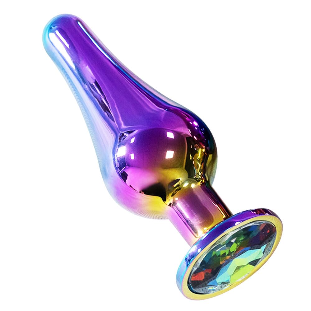 BeHorny Butt Plug 3.70 Inch Rainbow Metal Anal Plug with Gift Box