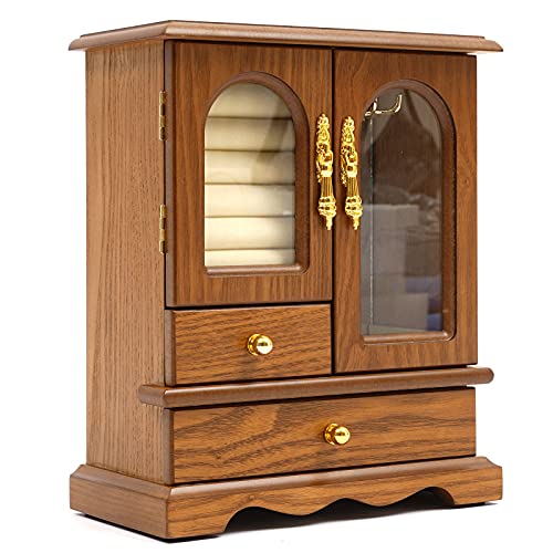 LYNICESHOP Jewelry Boxes for Women, 4 Layer Large Jewelry Storage Box with 2 Door and Drawers, Wooden Jewelry Case Jewelry organizer box, Girls Jewelry Box for Earrings Rings Necklaces, Bracelets