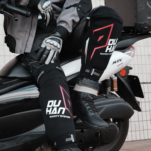 DUHAN Motorcycle Knee Pads for Men & Women, CE Level 2 Certified, 45-180° Flex & Adjustable Straps, Thermal Warm Fleece Lining for Motocross, Dirt Bike, Cold Weather Riding