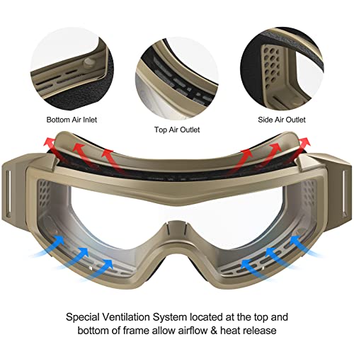 Image of xaegistac Tactical Goggles Anti fog-Airsoft Tactical Glasses | with Interchangeable Lenses,Ballistic Military Goggles for Shooting Hunting Outdoor Sports