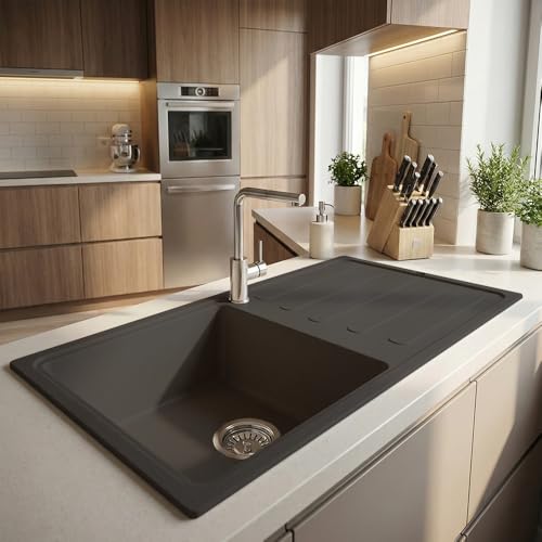 Image of JAYKO Quartz Acrylic Kitchen Sink for Modular Kitchen | Granite Finish, Scratch & Heat Resistant | Easy to Clean & Stylish Sink for Home (CO, 36x18in)