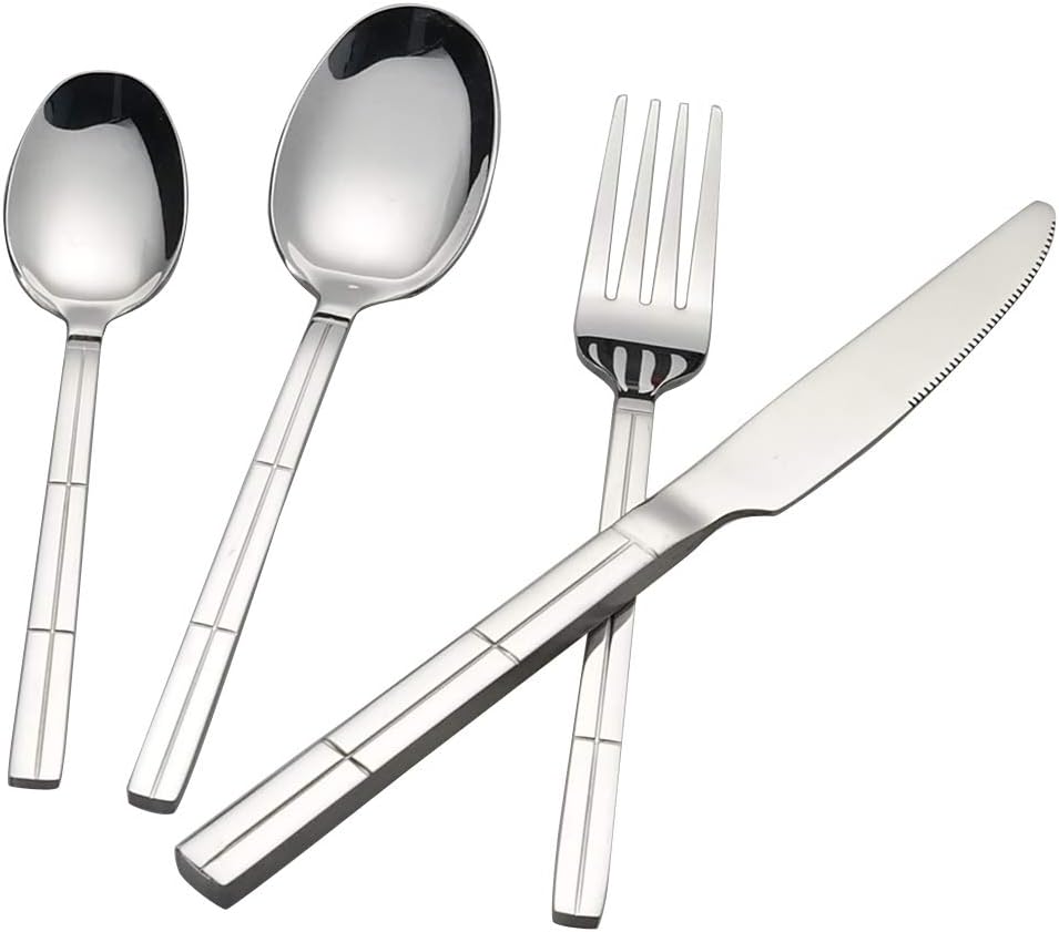 Hokky Stainless Steel Flatware Set for 4, Dinner Cutlery Sets 16 Pieces