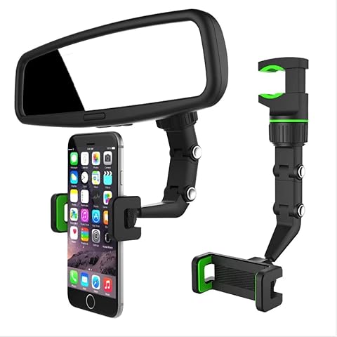 JIANGLAI New 360° Rearview Mirror Phone Holder- Car Rearview Mirror Mount Phone and GPS Holder,Stable not Shaking Universal 360 Degrees Rotating Car Phone Holder,Cell Phone Automobile Cradles (Green) Cover