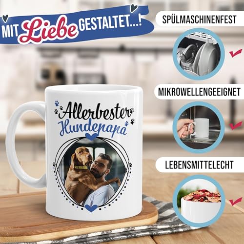 Tassendruck Hunde-Tasse mit Foto Allerbester Hundepapa - Persönliches Geschenk für Hundefreunde zum Geburtstag | Personalisiertes Geschenk, 300 ml, Weiß