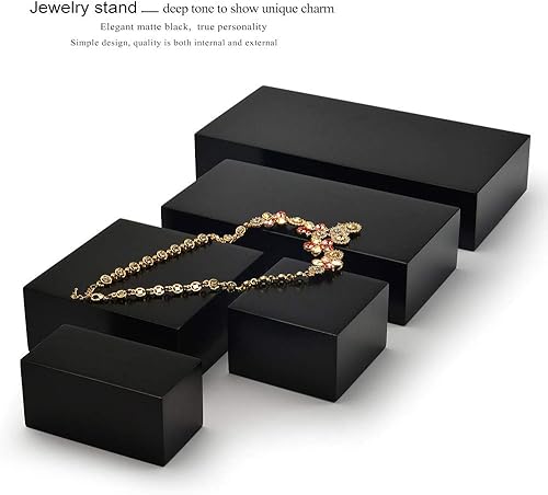 Miniatura 7 de Oirlv Organizador de joyas de madera maciza, estilo minimalismo, expositor de joyería, soporte cuadrado negro (SM05301)