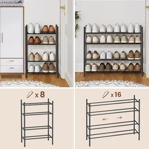 Meuble à chaussures extensible pour optimiser les petits espaces, rangement métal noir 4 niveaux - 4