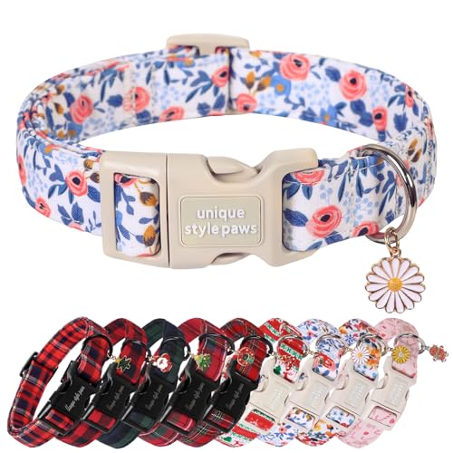Unique Style Paws Dog Collar with Pendant, Blue Rose, Cotton
