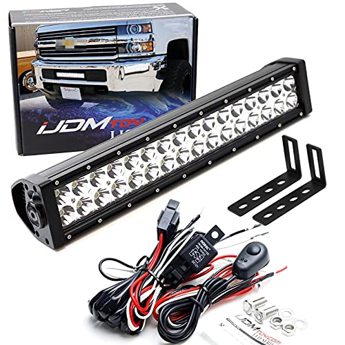 iJDMTOY Lower Grille Mount LED Light Bar Compatible with 2015-up Chevy Silverado 2500 3500 HD, Includes (1) 96W High Power LED Lightbar, Lower Bumper Opening Mount Brackets & On/Off Switch Wiring Kit
