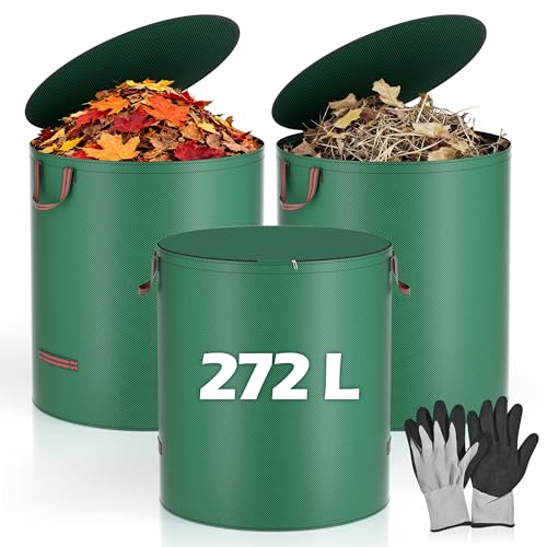 Flaveano Sac Jardin, 3 Sac Dechets Verts De 272 Litres Avec Couvercle Et Gants De Jardinage