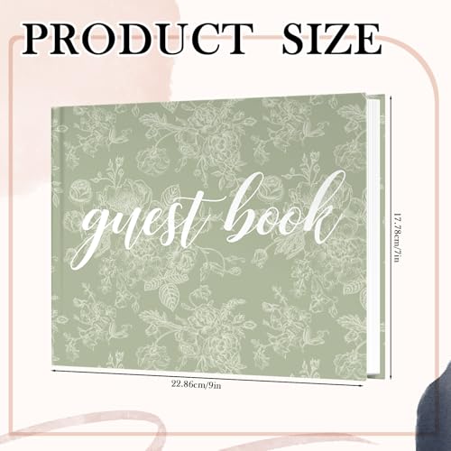 Image of Engrowtic 7 x 9 Inches Floral Guest Book with Pen Hardcover Guestbook Registry Book for Wedding Bridal Shower Baby Shower Graduation Birthday Funeral Anniversary Reception, 50 Sheets 100 Pages (Green)