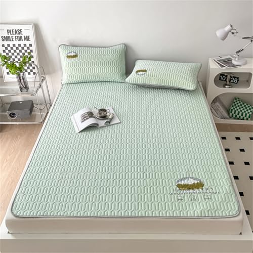 Odot Protector de Colchón Acolchado, Protector de Colchón Relleno de Látex Transpirable con 4 Bandas Elásticas + Funda de Almohada, Funda Protectora para Cama (Verde pálido,150x200cm-3 Piezas)