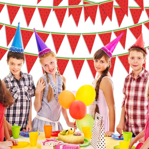 Image of Gersoniel 5 Pcs Watermelon Party Decorations Watermelon Pennant Banner | Watermelon Decor Summer Paper Triangle Flag for Hawaiian Frutti Themed First Birthday Baby Shower Party Classroom Decor