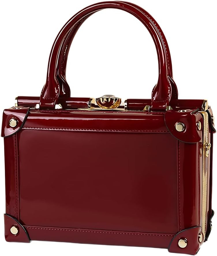 Rhinestone Buckle Evening Bag for Women Top Handle Satchel Handbags Leather Purses Hard Square Box Shoulder Crossbody Bags