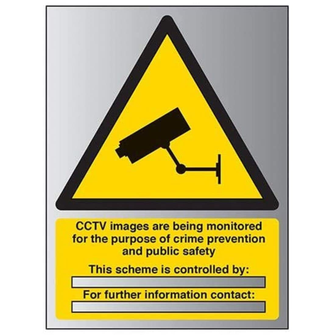 Vsafety Silver|Black|Grey|Yellow V Safety Cctv Images Are Being Monitored Sign - 150Mm X 200Mm - 1.6Mm Alu Rigid Plastic