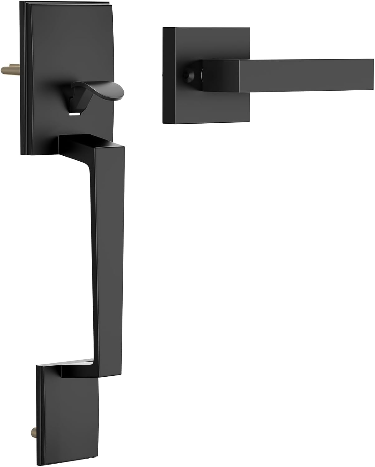 Black Front Door Handle No Lock, Modern Exterior Door Handle with Passage Lever, Reversible for Left & Right Hand Door, Front Door Handleset