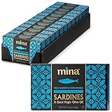 Mina Sardines, Skinless & Boneless Sardines in Extra Virgin Olive Oil, 4.4 Ounce Wild Caught Sardines, Packed By Hand, Low Sodium, High in Protein, Keto, Paleo, Sardines in Olive Oil (Pack of 12)