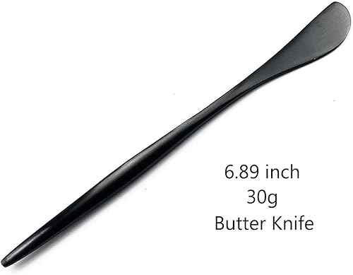 Miniatura 2 de Gugrida Juego de cubiertos negro, Royal 4 piezas negro mate mango 1810 cuchillo de mantequilla de acero inoxidable 6.8 pulgadas, cubiertos de